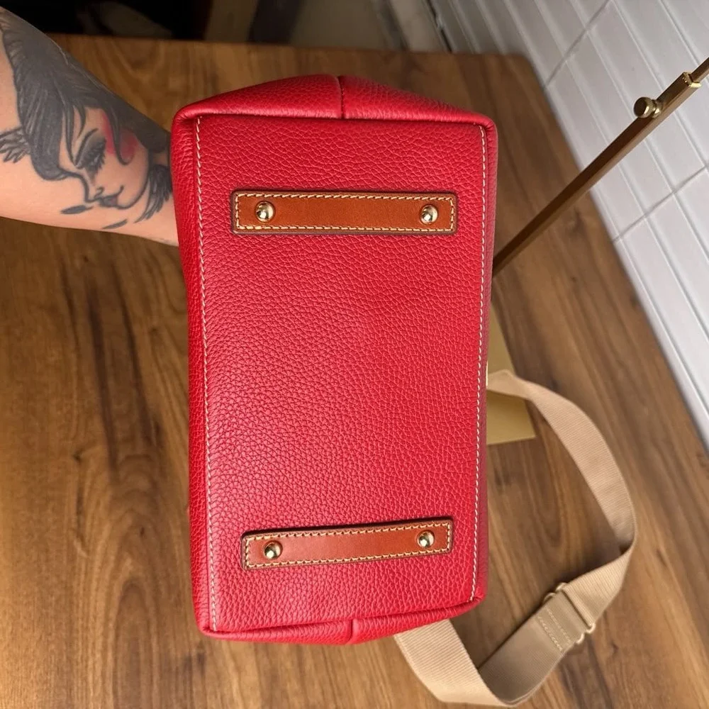 Dooney & Bourke Pebbled Leather Satchel Red Crossbody Bag Gold Hardware